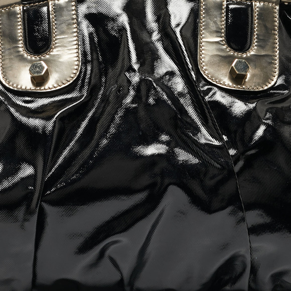 GUCCI Black/Gun Metal Coated Fabric and Patent Leather Pop Bamboo Handle Tote - Picture 5 of 8